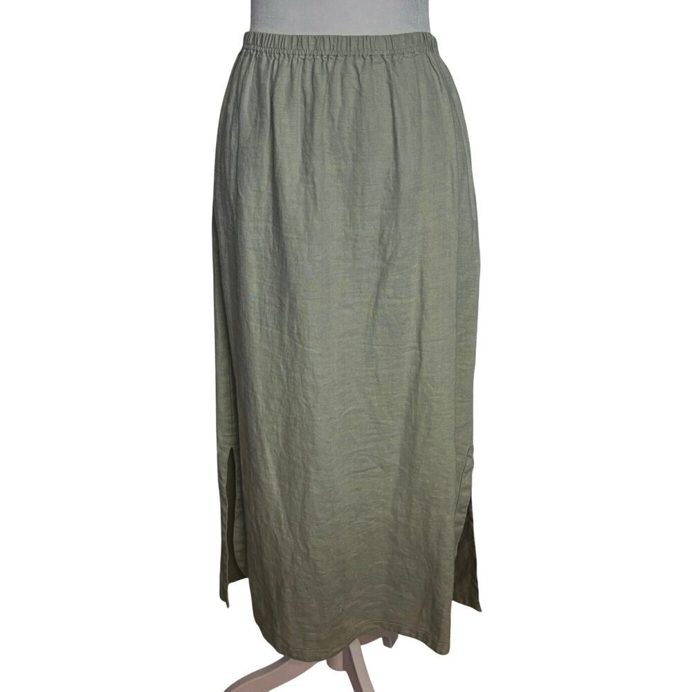 J Jill Size SP PS Small Petite 100% Linen Midi Skirt Pull On Sage Green Minimal